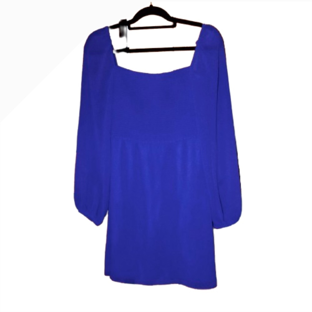 WILFRED~Villa Dress Azure Blue~PUFF SLEEVE RUCHED BUST SMOCK COCKTAIL MINI DRESS